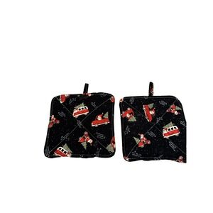 Unbranded Christmas Pot Holders OS Black Santa Truck Quilted Set of 2 Home